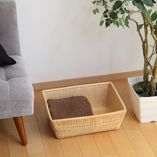 楽天市場】バスケット 幅46×奥行34.5×高さ17.5cm 籐 ラタン