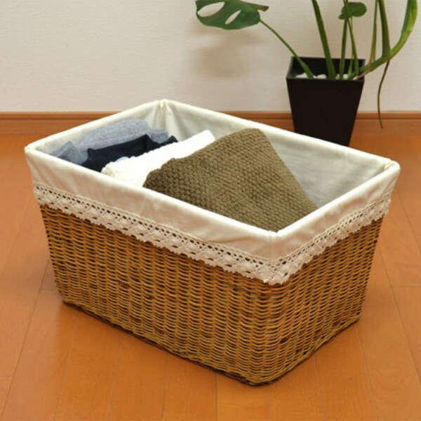 楽天市場】バスケット 天然素材 レース Lサイズ 収納 （ 幅51.5×奥行