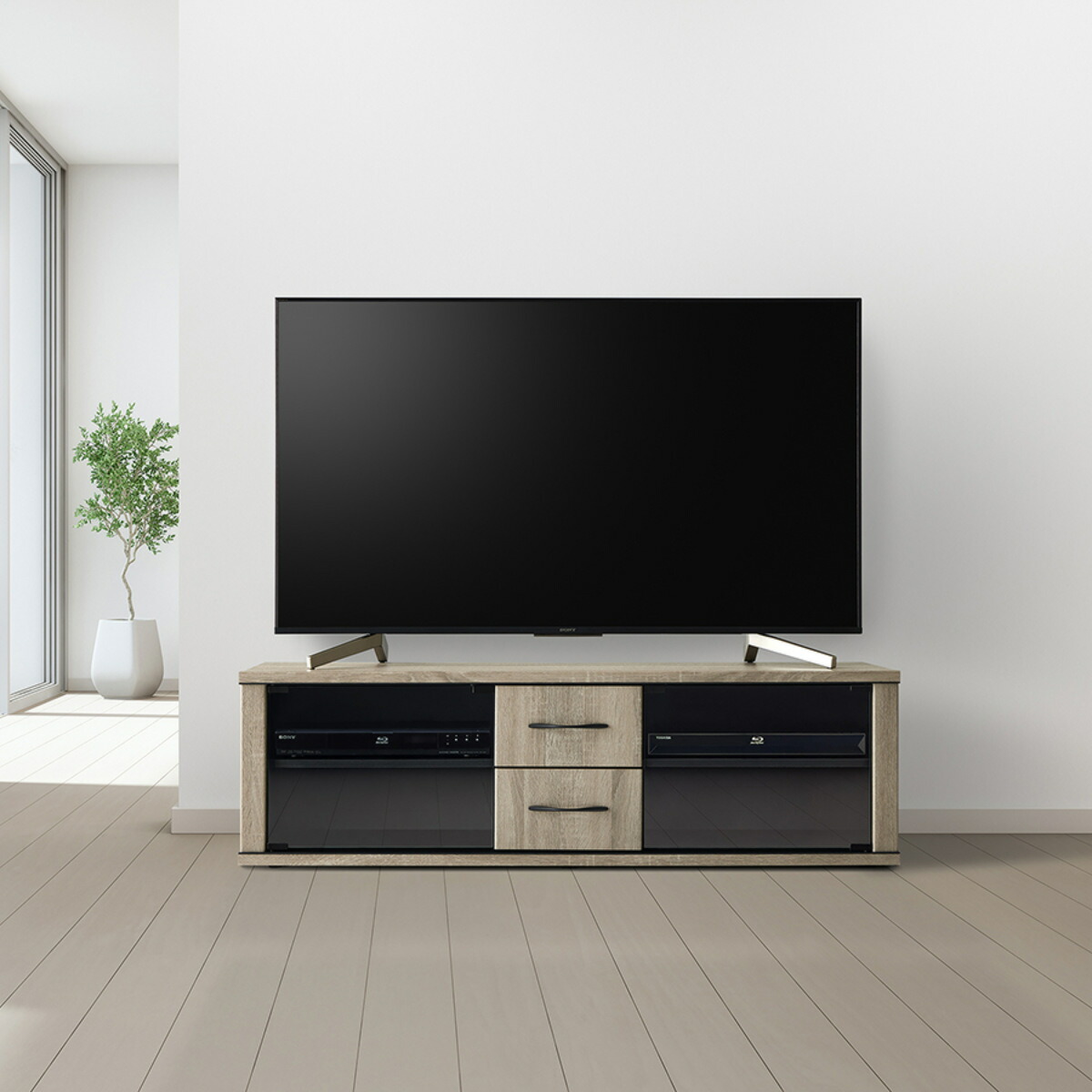 楽天市場】テレビ台 幅130cm ローボード ブラックガラス扉 背面収納付