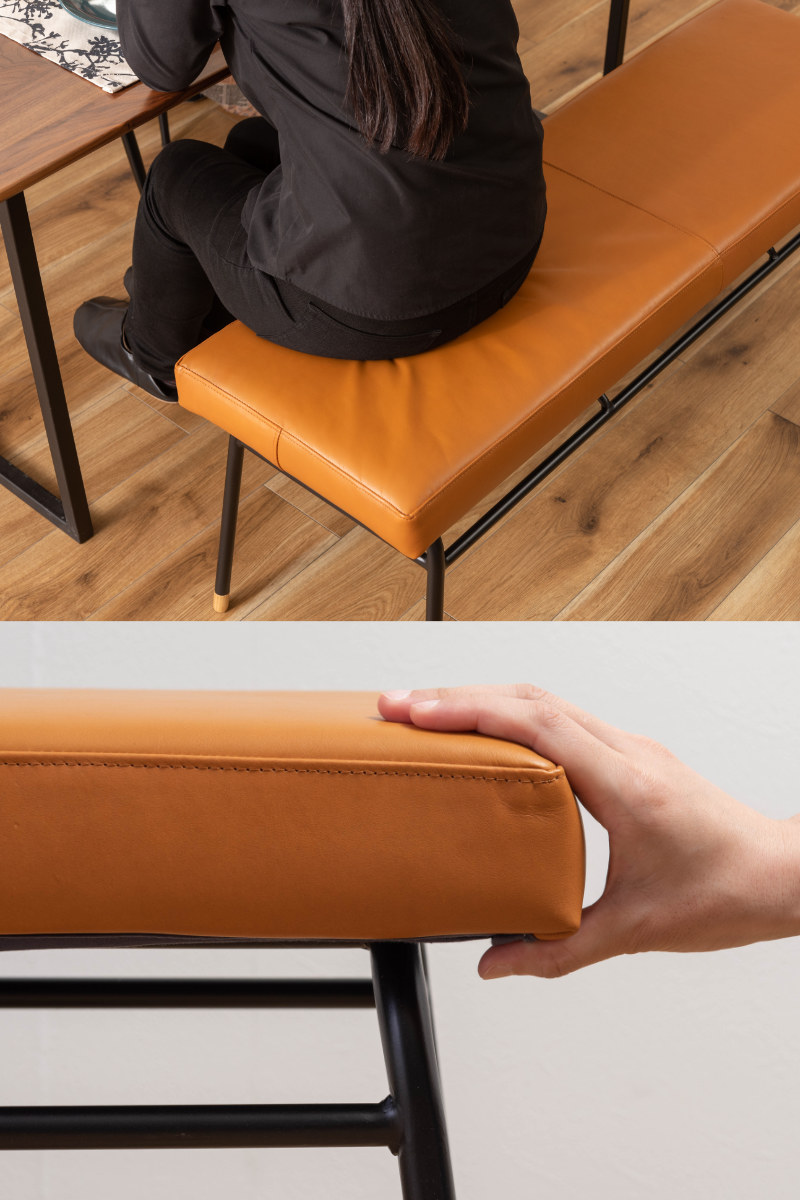 楽天市場】ベンチ 幅118cm レザー 本革 スチール ダイニングベンチ