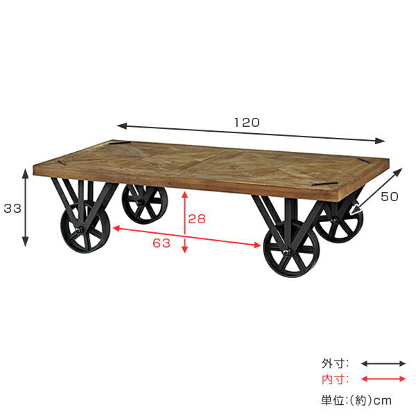 楽天市場】ローテーブル トロリーテーブル 車輪付 天然木 組木風 幅