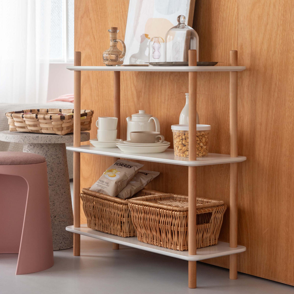 楽天市場】オープンラック 3段 簡単組立て 天然木フレーム 幅80cm