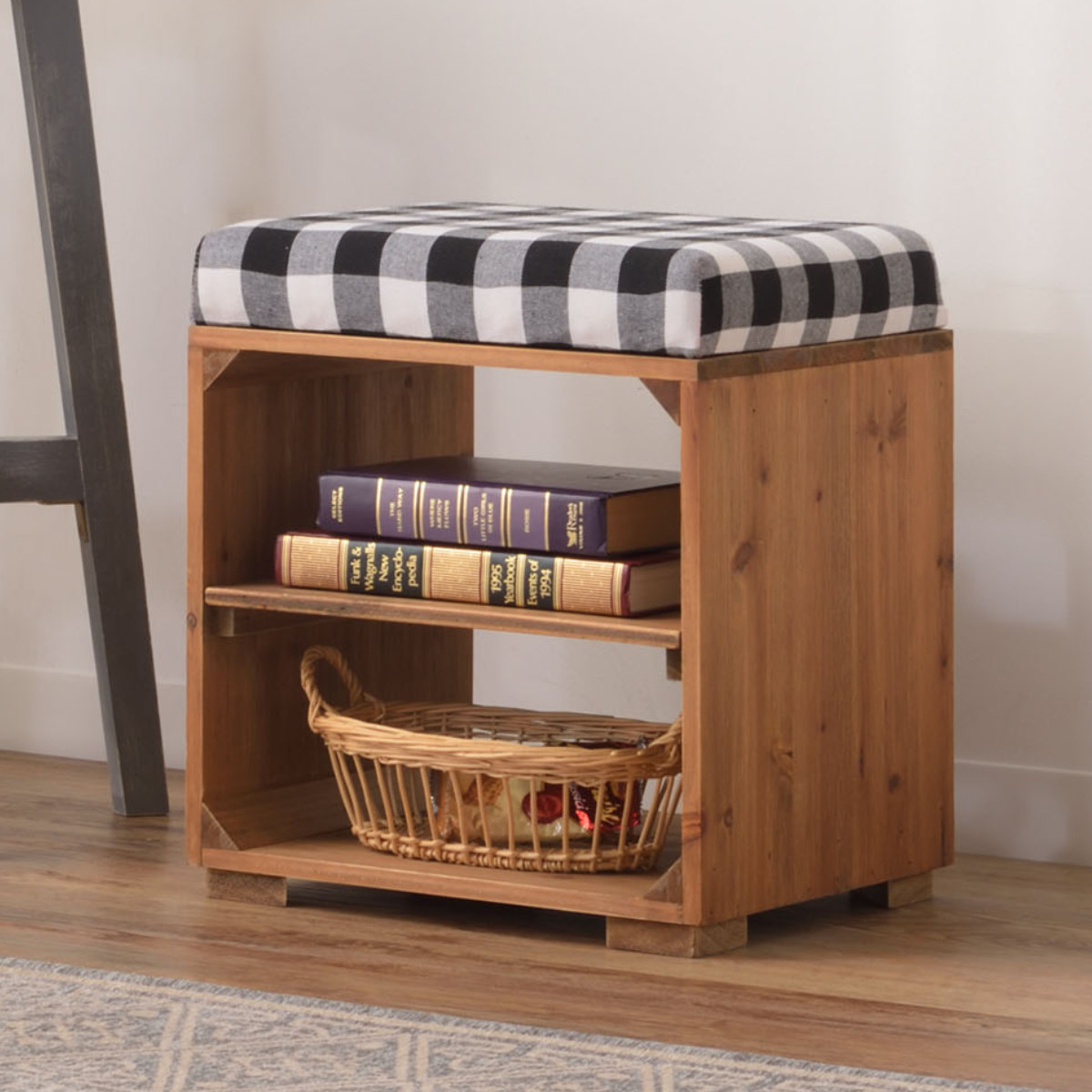 楽天市場】スツール 木製 収納付 ラックスツール ギンガムチェック