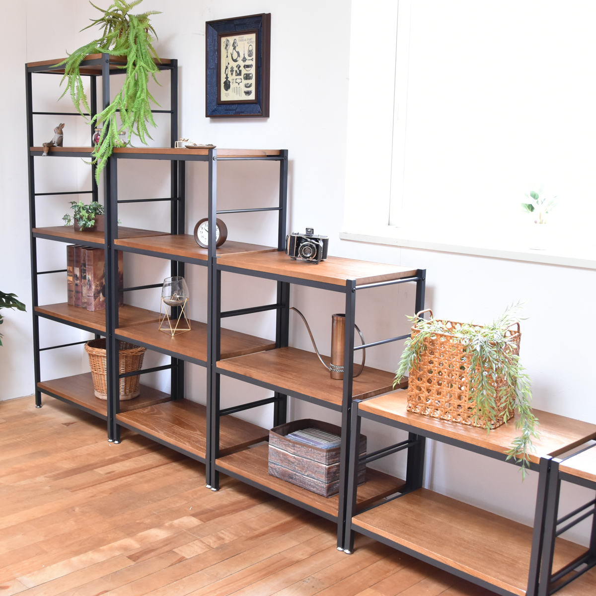 楽天市場】オープンラック 4段 ヴィンテージ調 天然木棚板 幅90cm