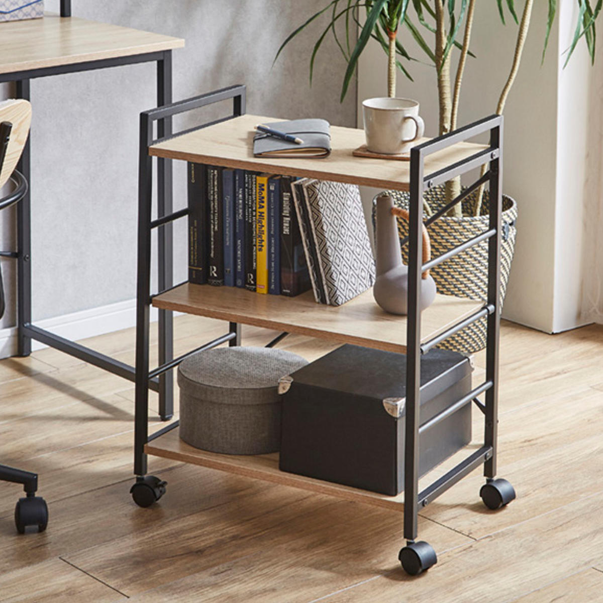 楽天市場】ワゴン 高さ69cm 3段 木製 アイアン （ カート キャスター付