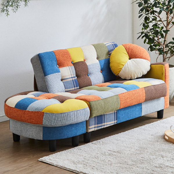 楽天市場】カウチソファ 二人掛け パッチワーク オットマン スツール