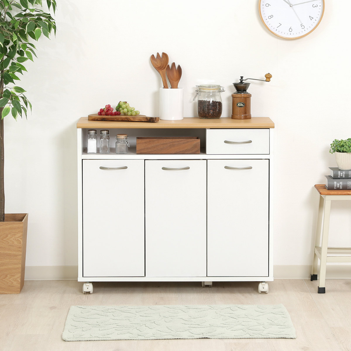 楽天市場】キッチンカウンター 幅80cm 高さ70cm 北欧風 キャスター付