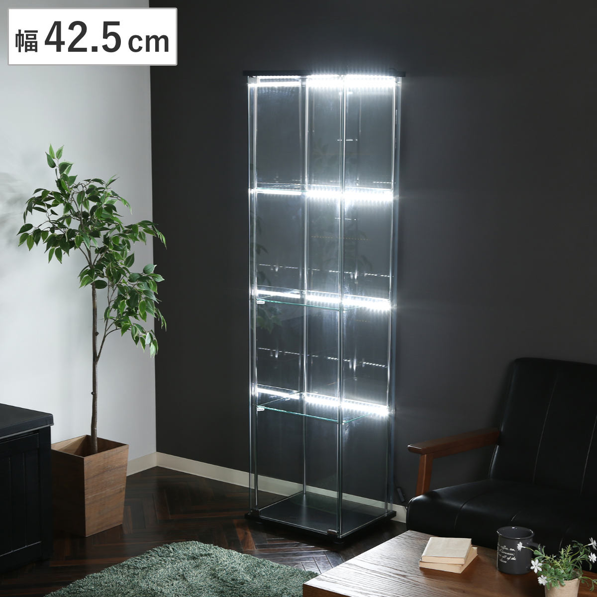 楽天市場】LED照明＆引き出し付き ガラスディスプレイキャビネット｜鍵