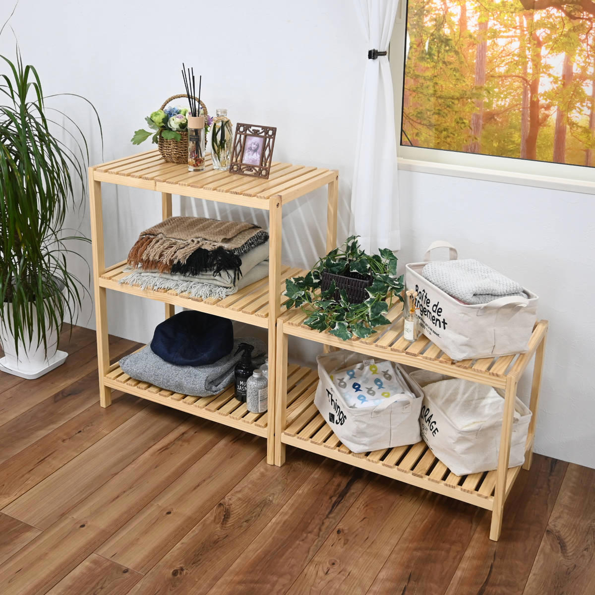 楽天市場】ウッドラック 2段 天然木 すのこラック 幅60cm （ ラック