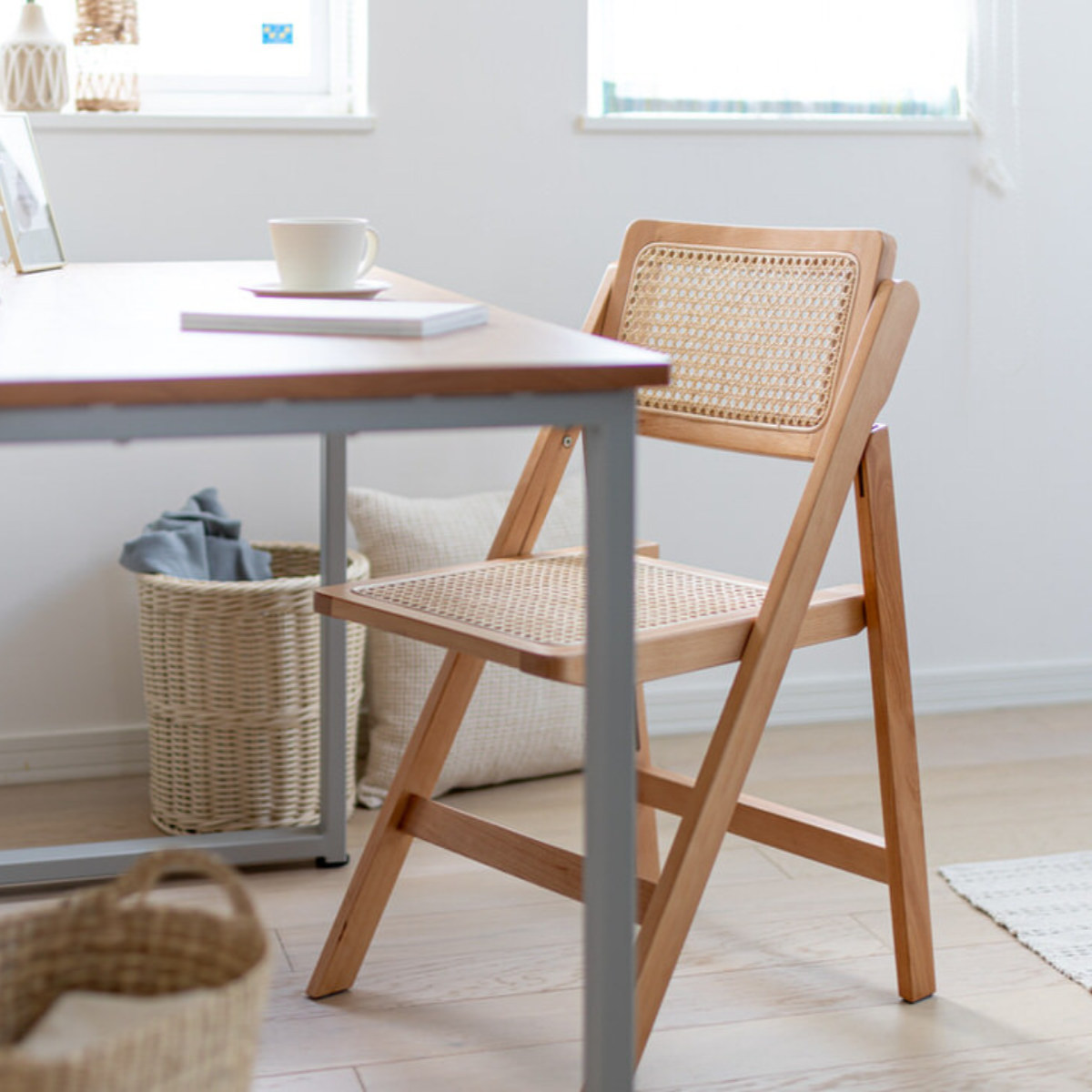 楽天市場】Mash チェア ラタン 座面高41.5cm 天然木 折りたたみ