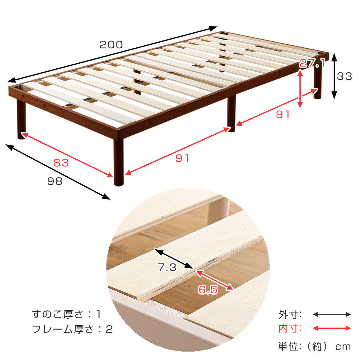楽天市場】すのこベッド シングル 北欧パイン 天然木 耐荷重200kg