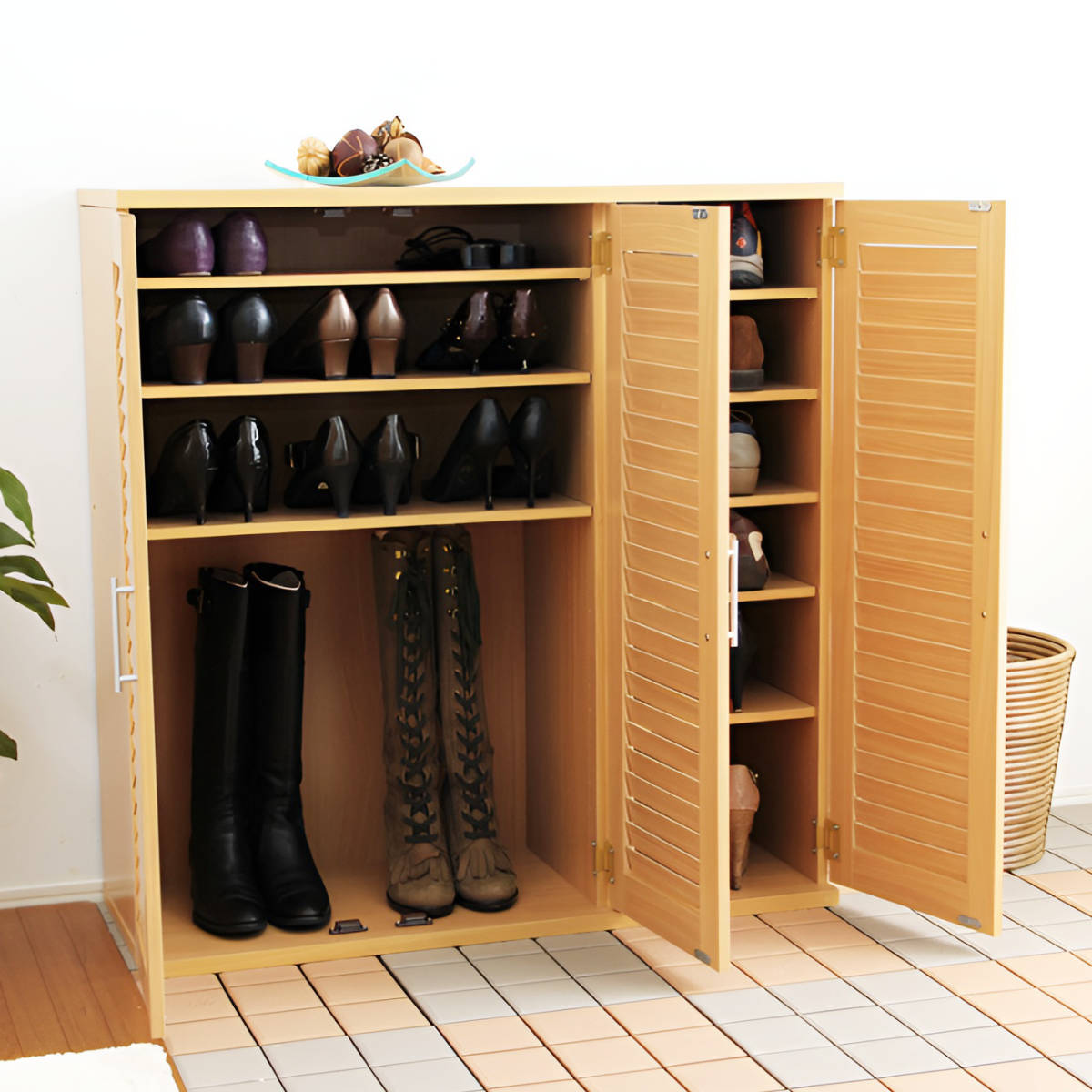 楽天市場】ルーバー扉 シューズボックス 幅90cm 木製 （ 靴 収納 下駄