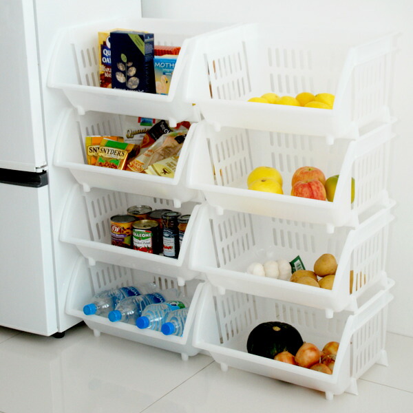 楽天市場】キッチン収納 積み重ねバスケット ストッカー （ キッチン