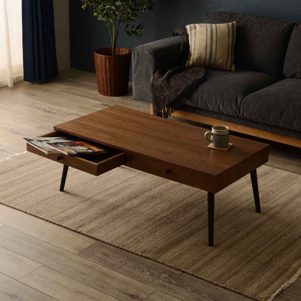 楽天市場】センターテーブル 幅100cm 引き出し2個 木製 （ テーブル