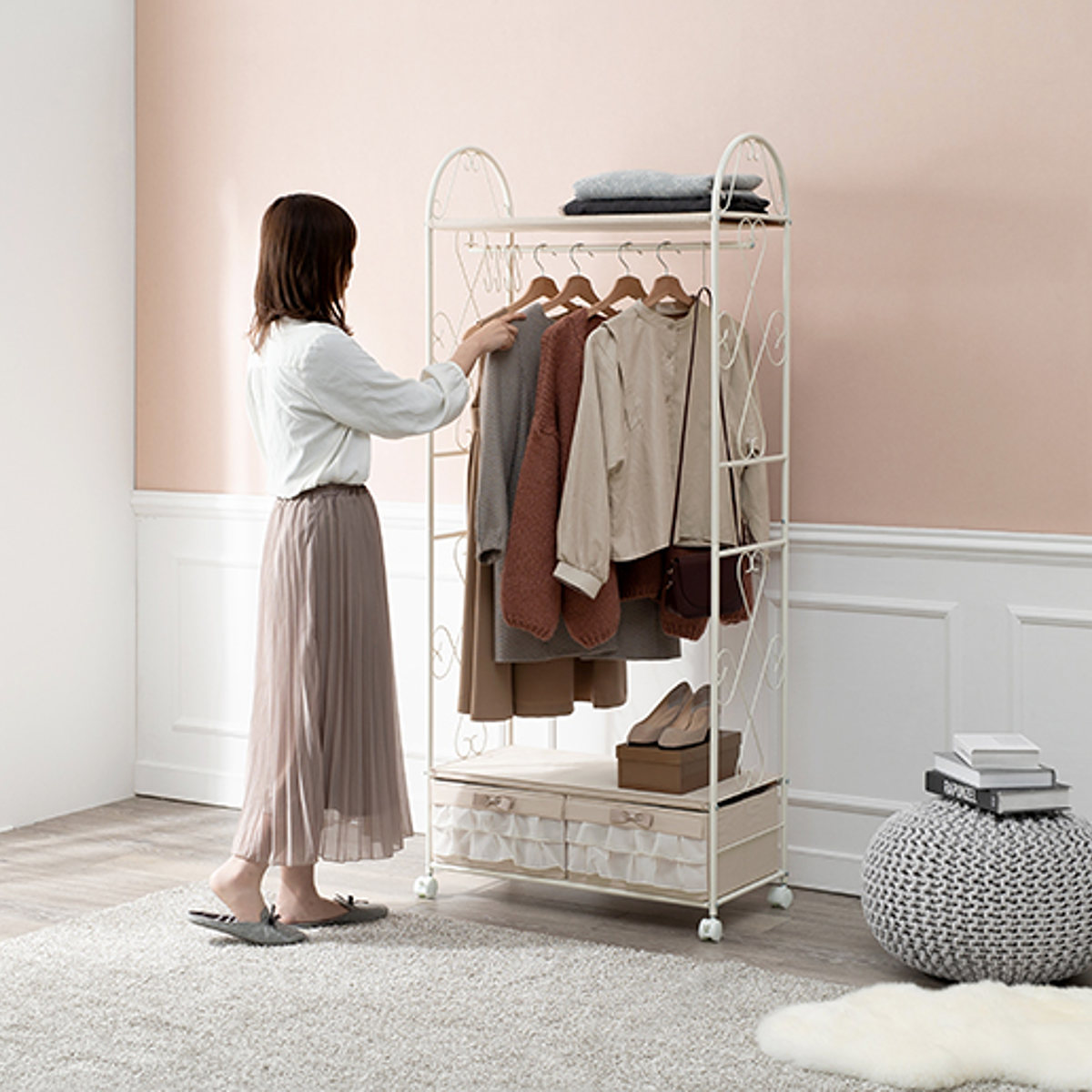 楽天市場】ハンガーラック ロートアイアン 姫系 収納ボックス付 1段2杯