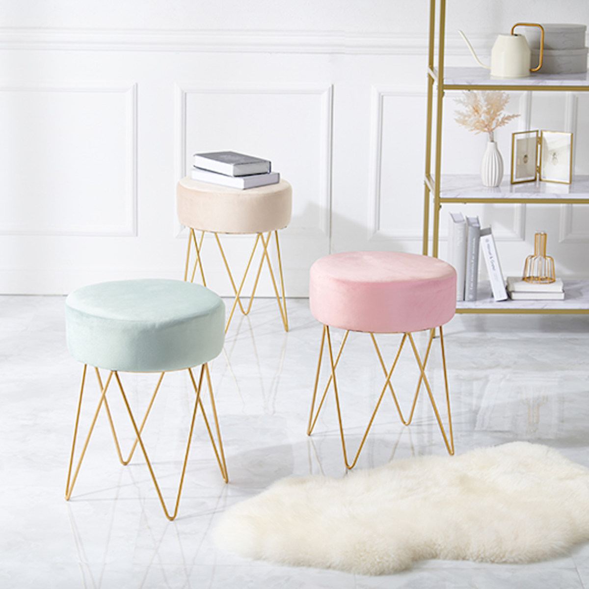 楽天市場】スツール 座面高45cm 三角脚 ベロア調 （ 丸 チェア いす