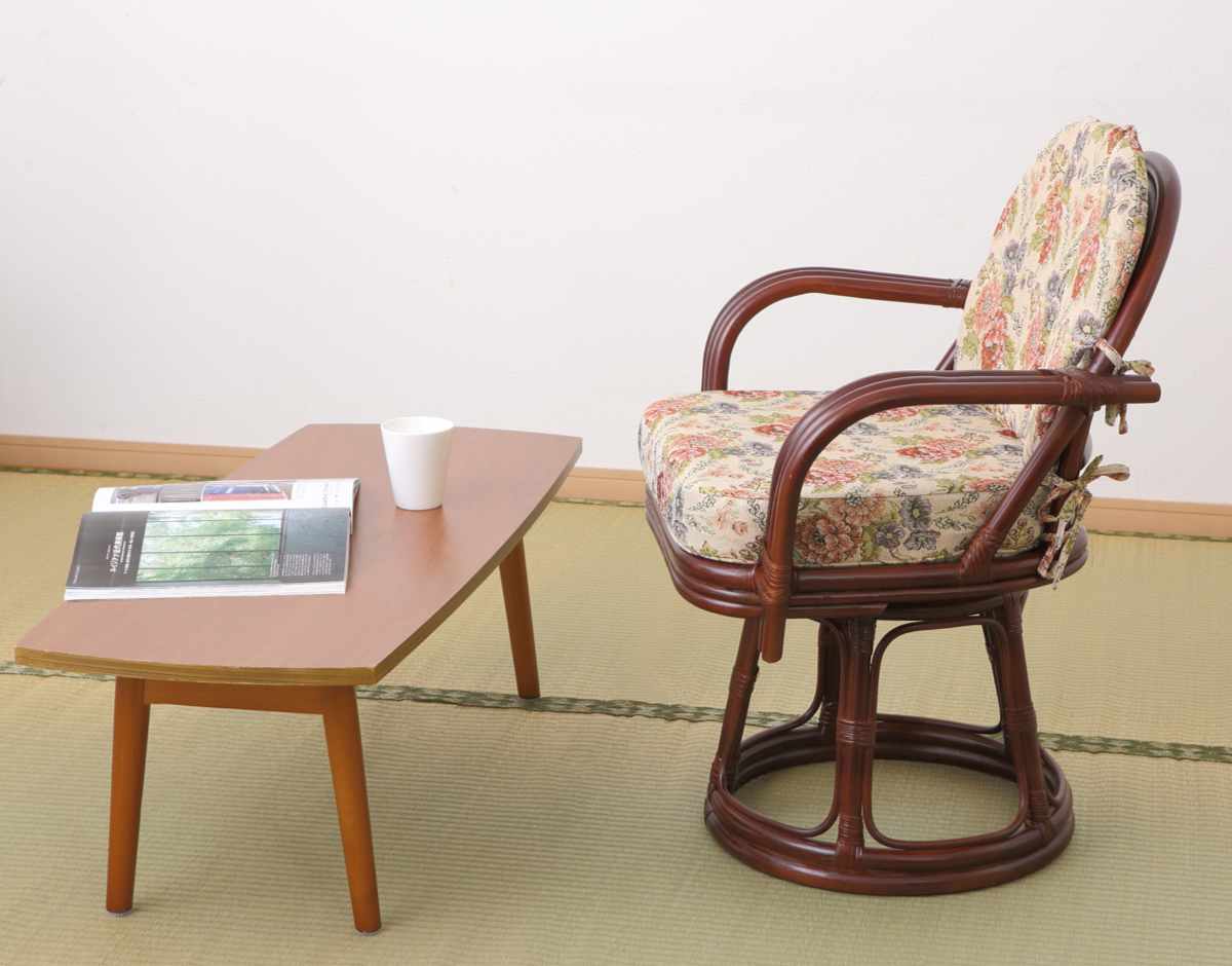 楽天市場】籐 回転座椅子 座面高42cm 花柄 軽量 ダークブラウン （ 座