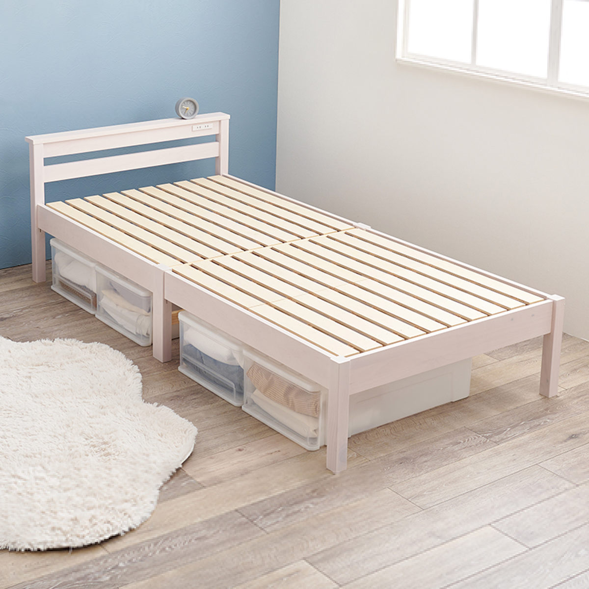 楽天市場】すのこベッド シングル 簡単組立 宮棚 2口コンセント付 工具