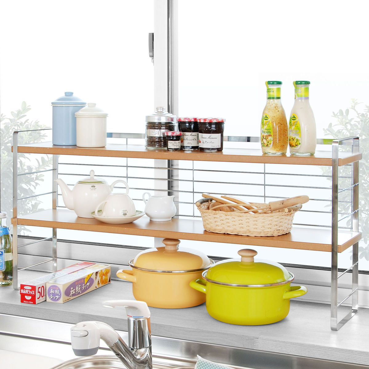 楽天市場】調味料ラック 幅90cm 木棚 出窓シェルフ （ スパイスラック