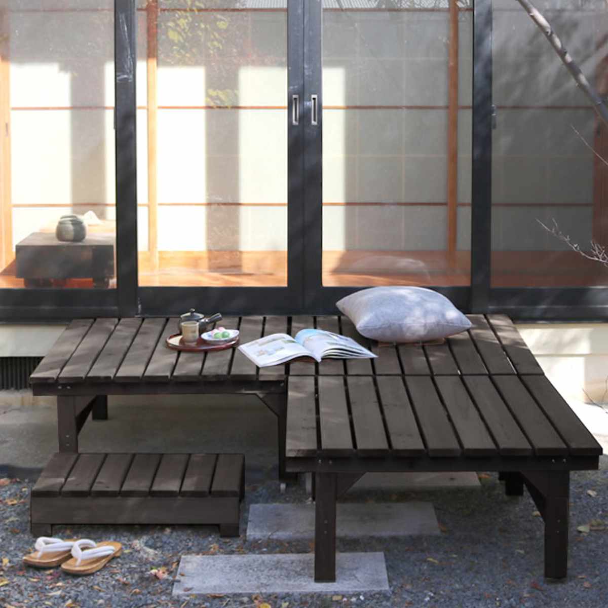 楽天市場】ユニット縁台ベンチ hiyori 連結3点セット 幅174.5×奥行88cm