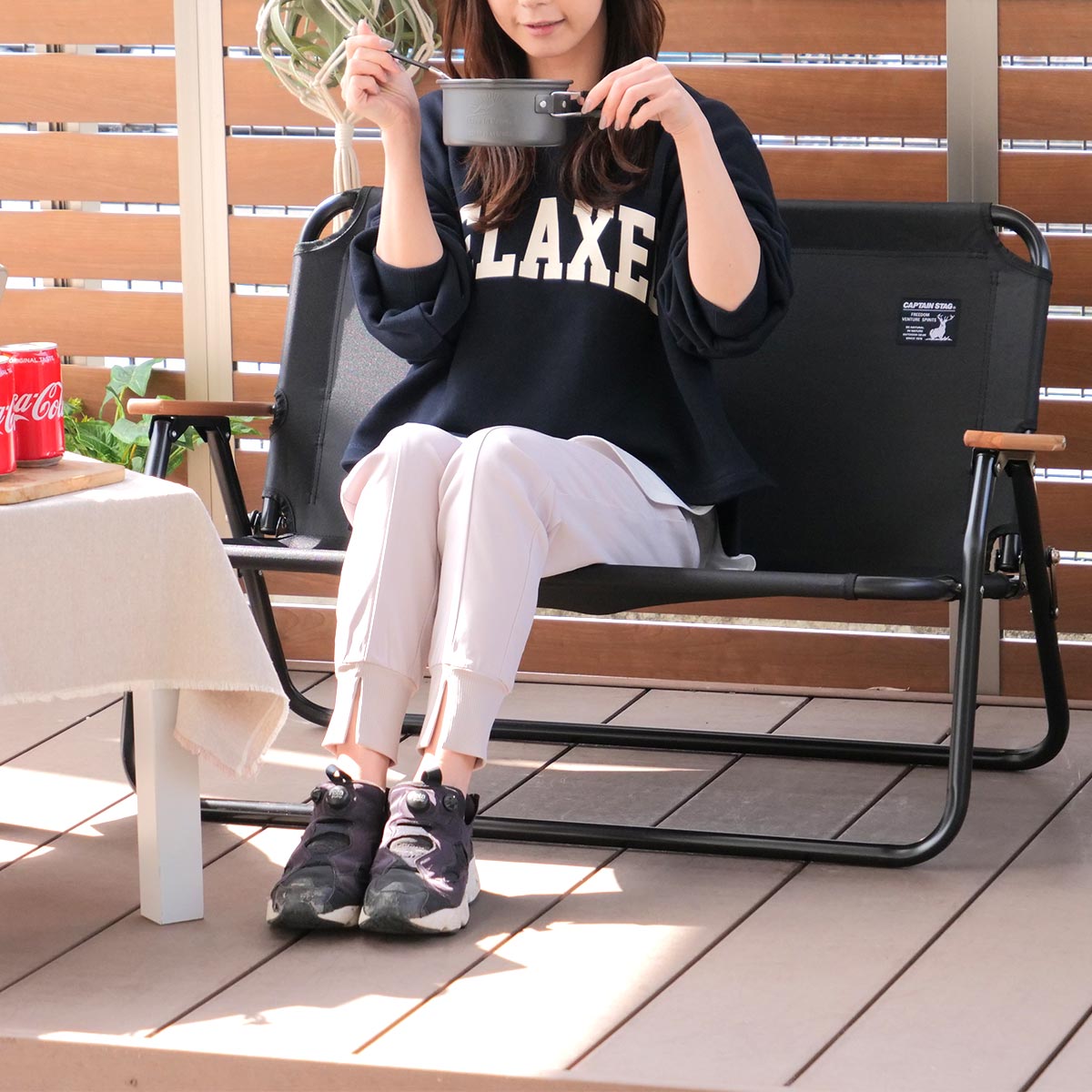 楽天市場】アウトドアチェア 折りたたみ アルミ背付ベンチ ブラック