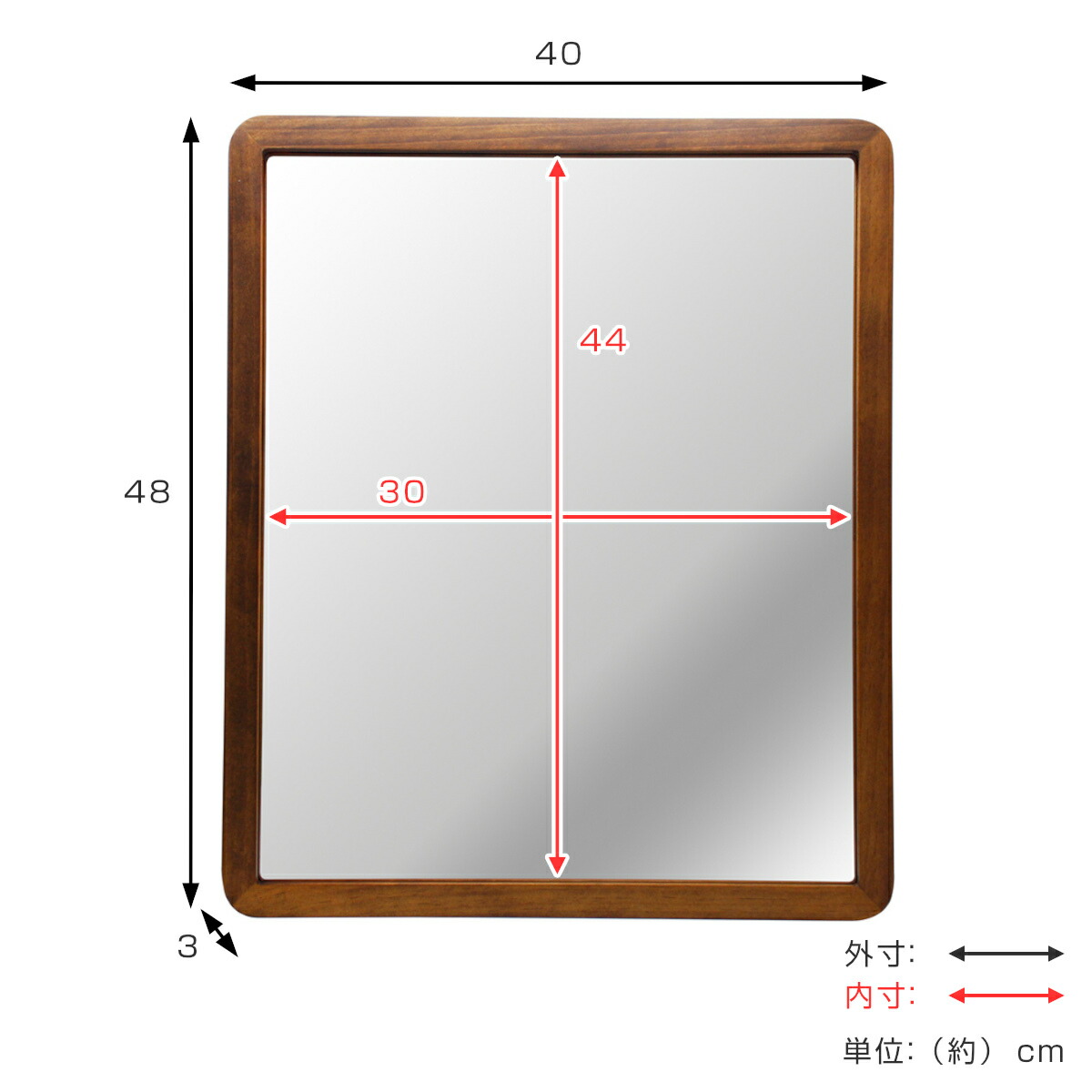 楽天市場】ウォールミラー 木製フレーム 40cm×48cm アコウスティック