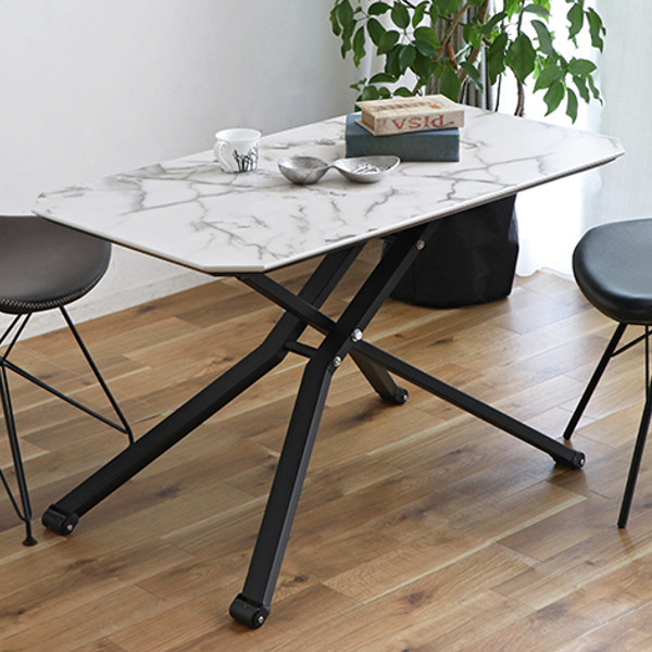 楽天市場】テーブル 高さ調整 幅110cm マーブル 大理石風 昇降式