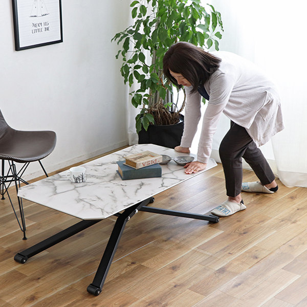 楽天市場】テーブル 高さ調整 幅110cm マーブル 大理石風 昇降式