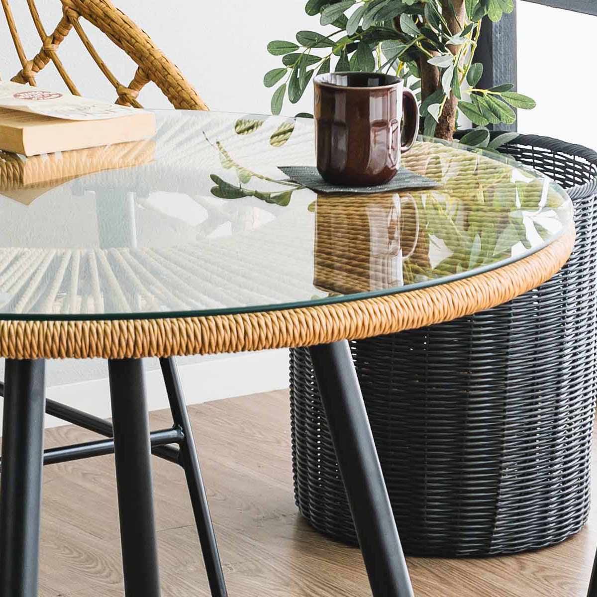 楽天市場】カフェテーブル 直径80cm ラタン調 ガラス マーレ