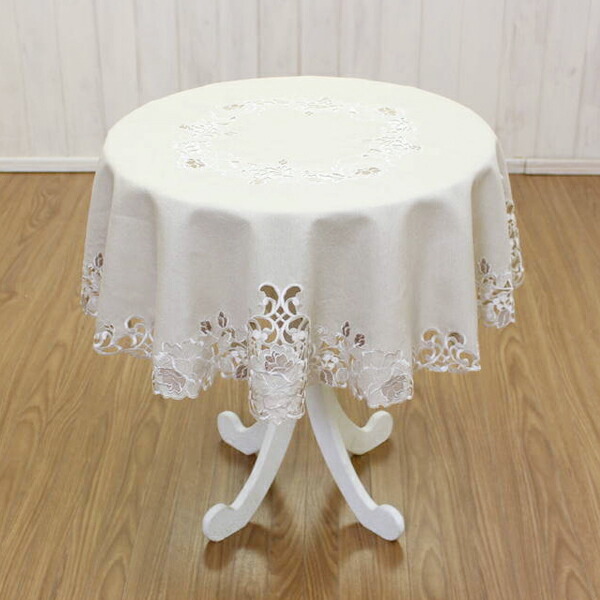 楽天市場】テーブルクロス 約100cm（円形） ベージュ カットワーク刺繍