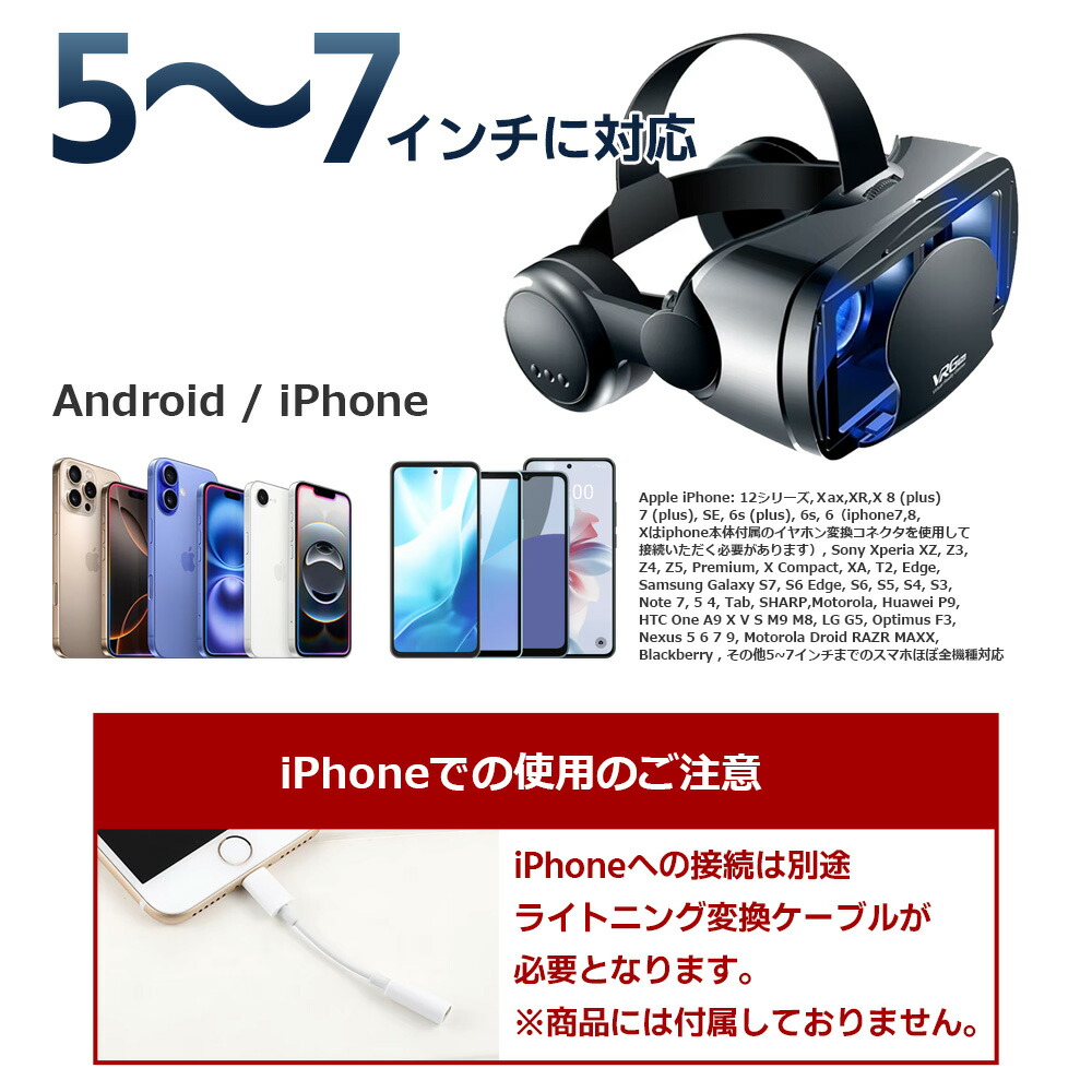 楽天市場】VRゴーグル 5-7インチのスマホ対応 眼鏡不要 イヤホン付き