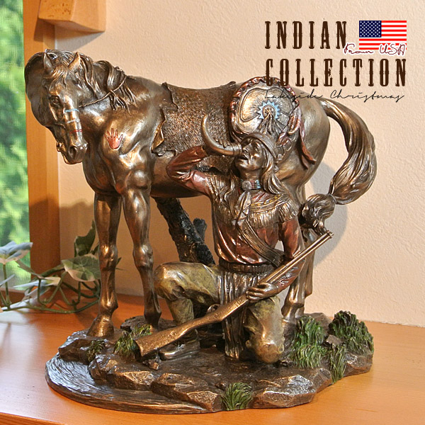 楽天市場】【送料無料】インディアン像 置物 Indian 先住民族 馬