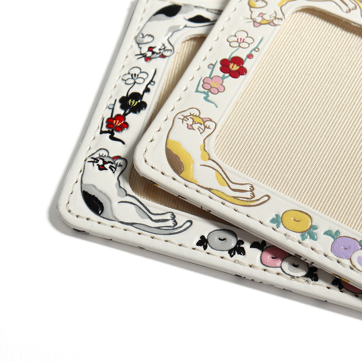 楽天市場】浅草文庫 IDケース パスケース 友禅 全4種 花菱 猫 文庫革