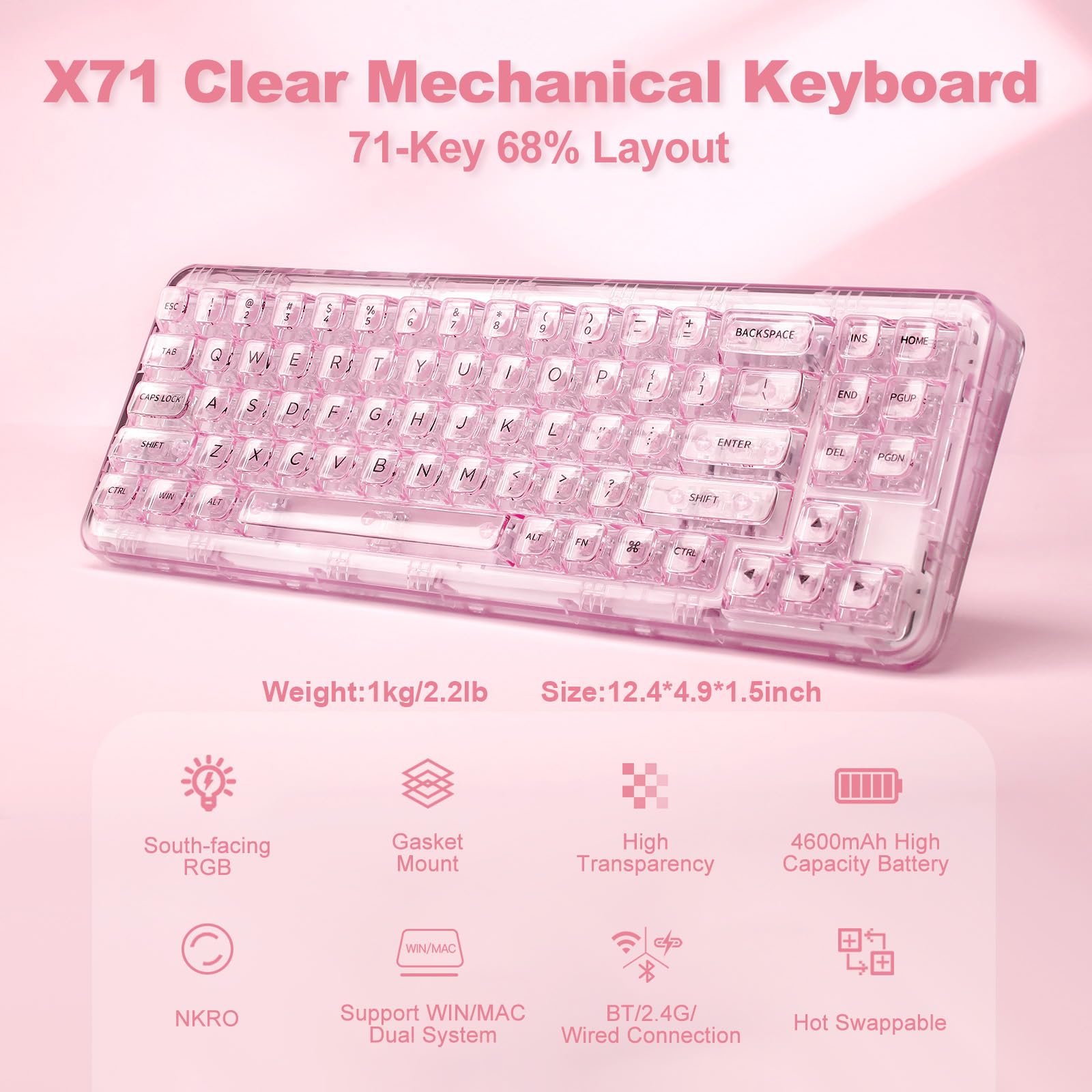 楽天市場】【送料無料】YUNZII X71 メカニカルゲーミングキーボード