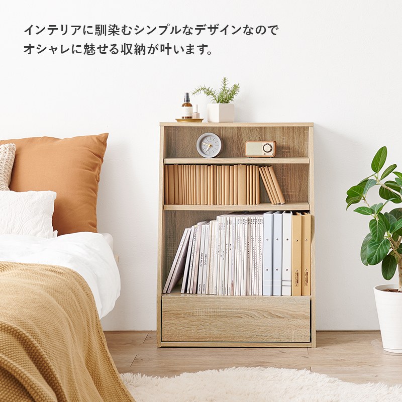 楽天市場】ブックラック 幅60cm ロータイプ 可動棚1cmピッチ 引き出し