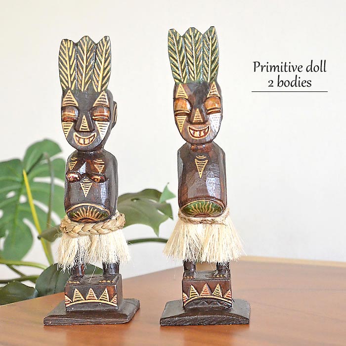 楽天市場】木彫り プリミティブ人形 オブジェ【2体セット】H33cm