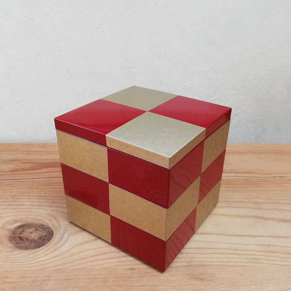 楽天市場】【取寄品】 市松GOLD 三段重 朱 ＜4寸サイズ＞お重箱 3段重