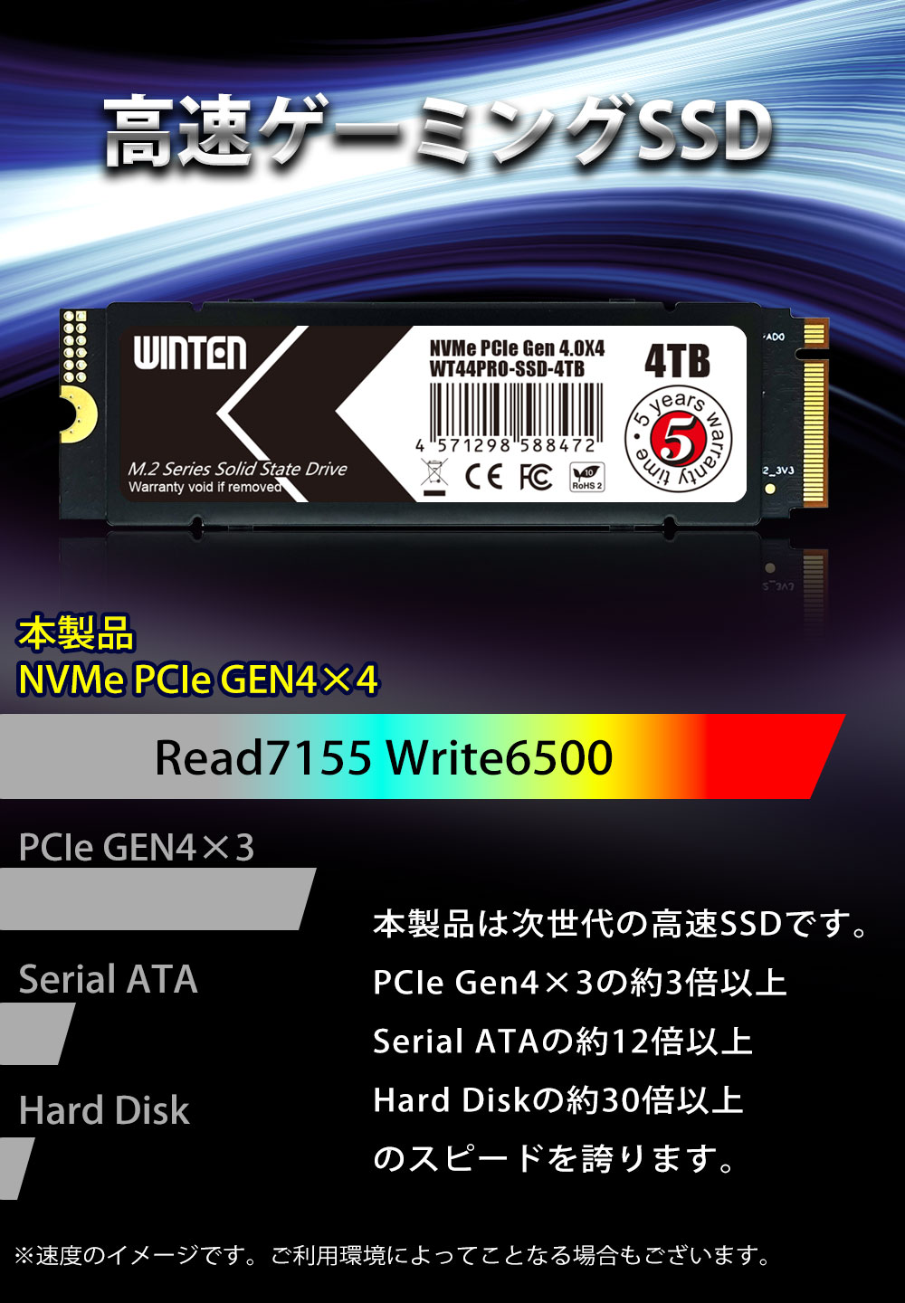 楽天市場】WINTEN M.2 SSD 4TB M.2 2280 PCIe Gen4x4 NVMe 【5年保証