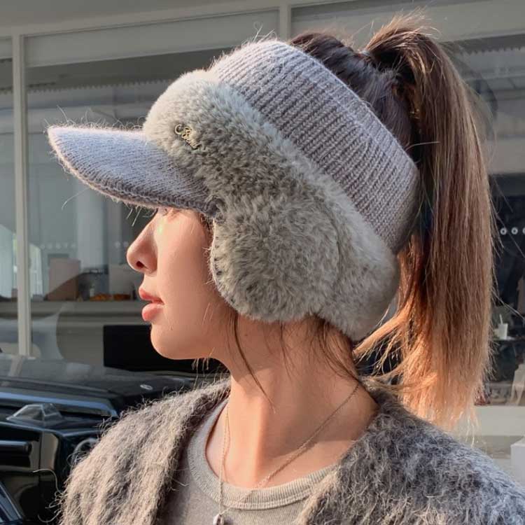 楽天市場】レディース キャップ 帽子 耳当て付きニットサンバイザー