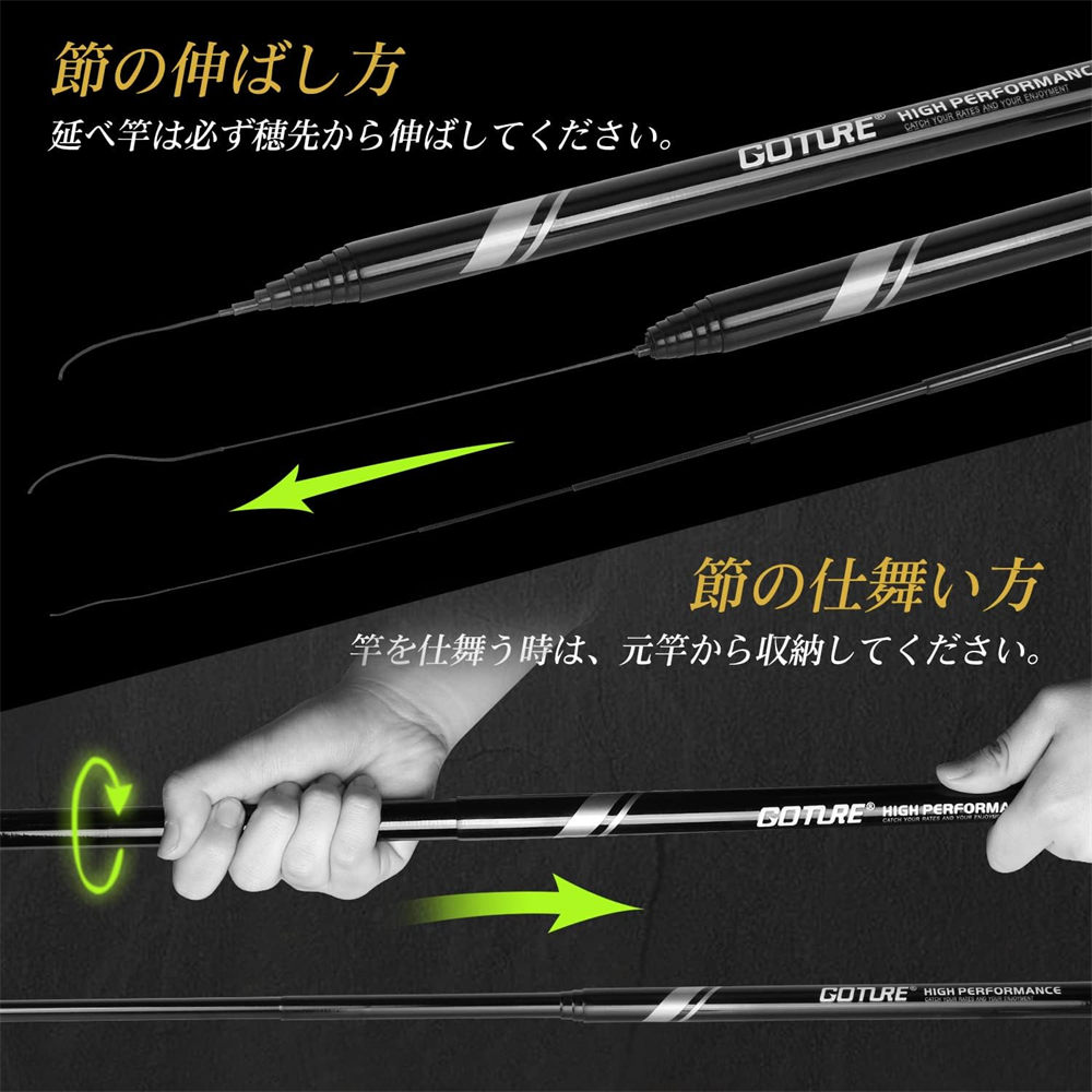 楽天市場】Goture 渓流竿 コンパクト延べ竿 セット 渓流竿ロッド ナノ