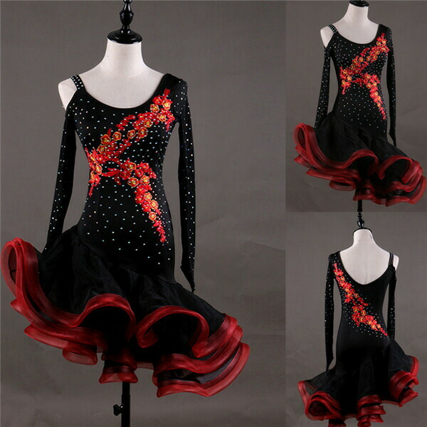楽天市場】ラテン衣装 社交ダンス ラテンドレス ワンピース 黒 赤 練習