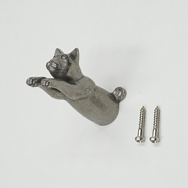 楽天市場】ネコのフック 壁付 木ネジ付 ステンレス 村中保彦 取っ手
