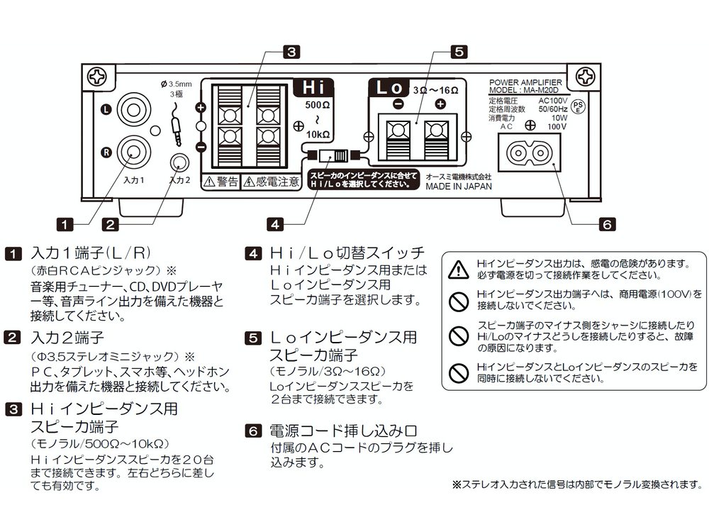 楽天市場】MASSIVE マッシブ MA-M20D ◇ 20W × 1ch モノラル パワー