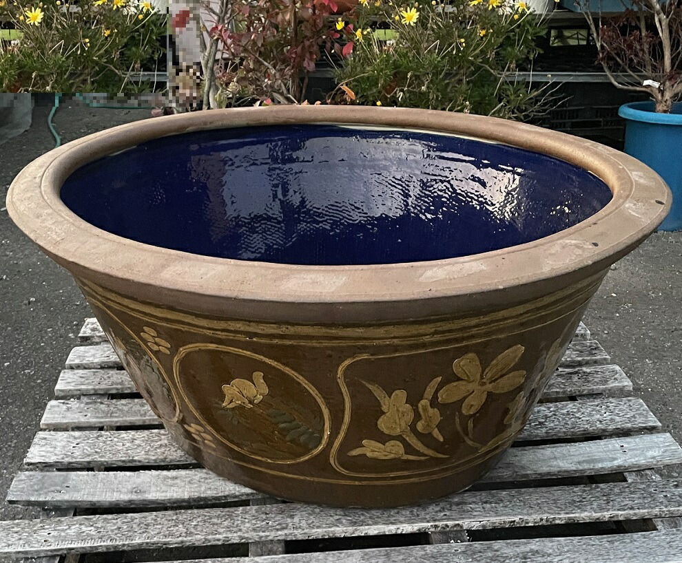 楽天市場】超大型 陶器鉢 スイレン鉢 楕円34号 直径 約103x74cm 高さ