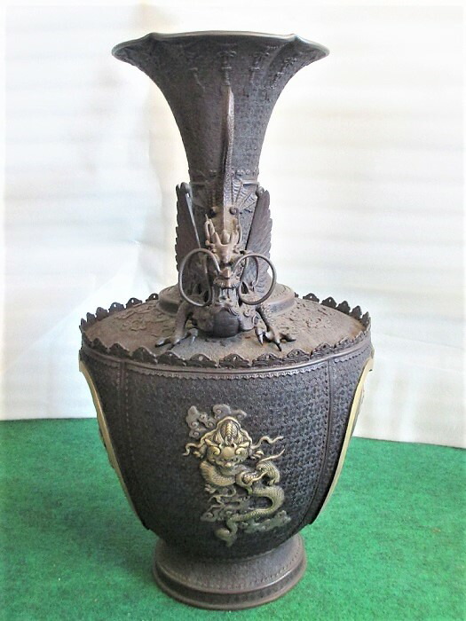 楽天市場】高岡銅器 壺 花瓶 花器 フラワーベース 青銅 龍 大黒 弁財天