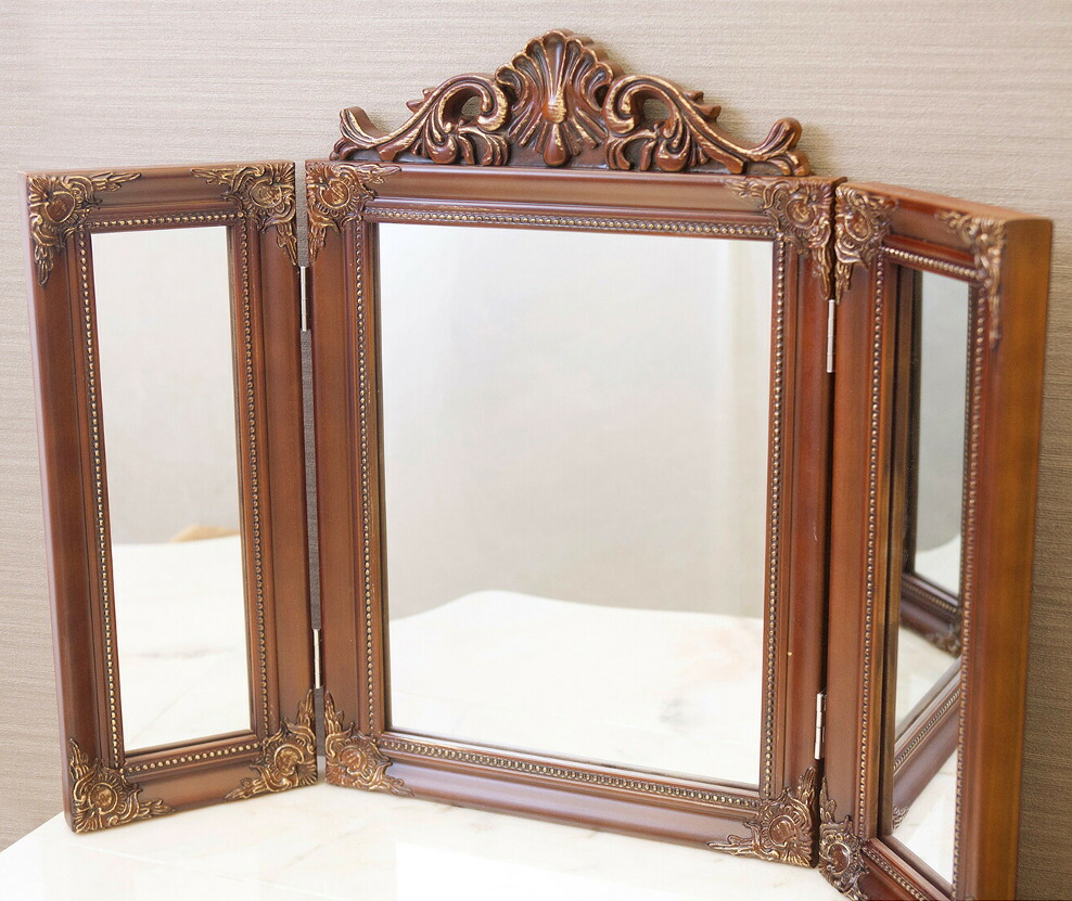 楽天市場】ロココ調 卓上 3面 ミラー 三面鏡 ヨーロピアン