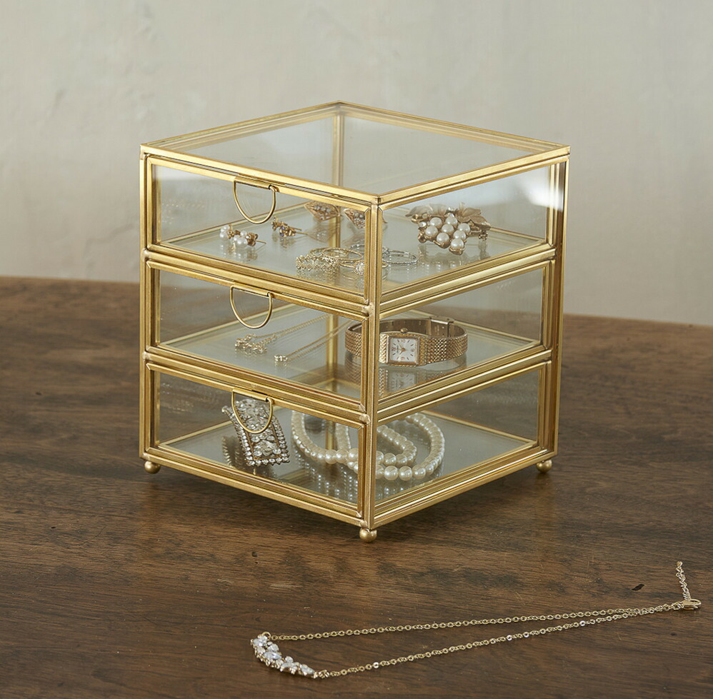 楽天市場】ジュエリーケース ガラス製 真鍮 アクセサリーボックス