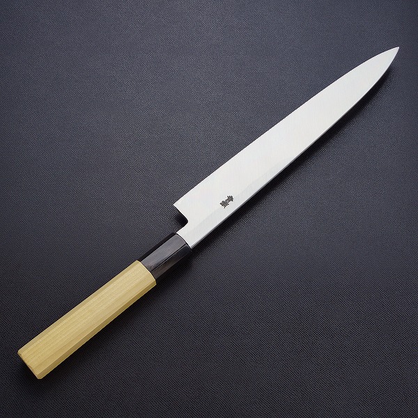 楽天市場】東周作 柳刃包丁 片刃 240mm青紙2号 霞研ぎ仕上げ 八角水牛