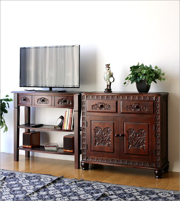 楽天市場】アンティーク調キャビネット 棚 木製 完成品 おしゃれ 彫刻