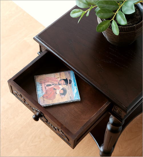 楽天市場】アンティーク風サイドテーブル 花台 電話台 木製 引き出し